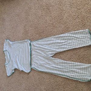 Lake Pajamas pima short long set in light green stripe sz XL EUC